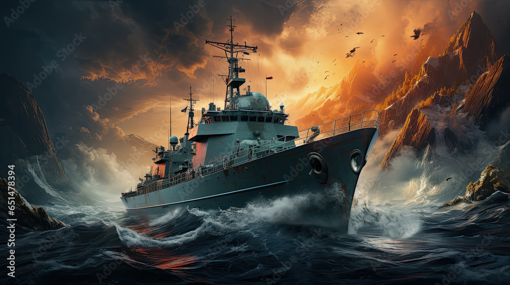 warship in a storm created with Generative AI technology warship in a storm created with Generative AI technology