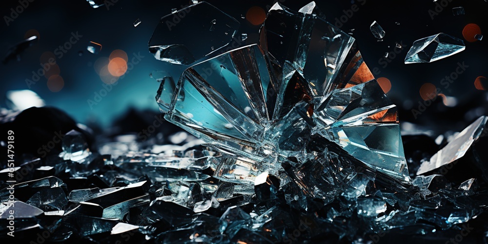 Smashed Glass Particles Photo & Art Print Cracked glass object on black background, smashed ...