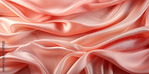 Light pale coral rose silk satin. Smooth fabric. Peach pink color. Elegant luxury background. Shimmering shiny glow. Soft folds. Drapery. Romance, Valentine, Birthday