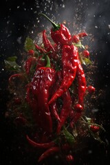 Crédence de cuisine  Fresh red hot peppers sprinkled with water drops  © Ramon Grosso