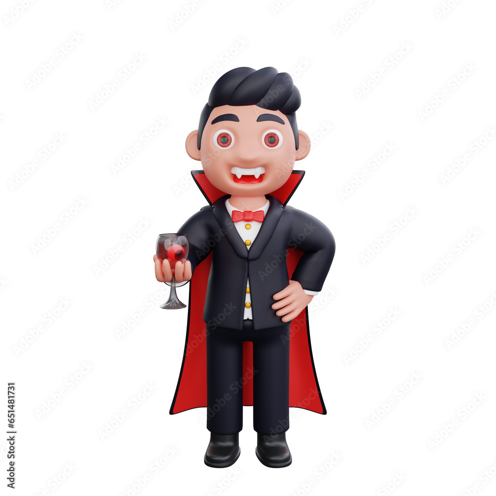 3d cute Vampire drinking wine halloween design 3d cute Vampire drinking wine halloween design
