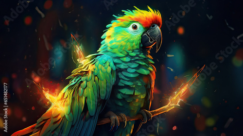 Glowing parrot reciting tales of the cosmos. AI generative