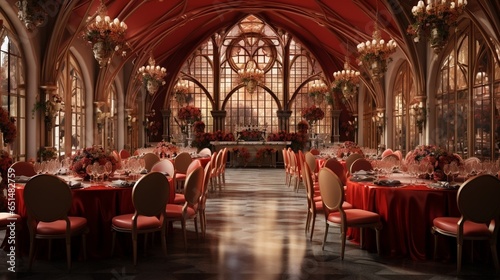 A banquet hall or other function facility set for fine dining : Generative AI