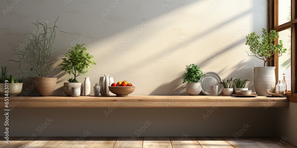 Light beige, contemporary background of a mockup of a kitchen Light beige, contemporary background of a mockup of a kitchen