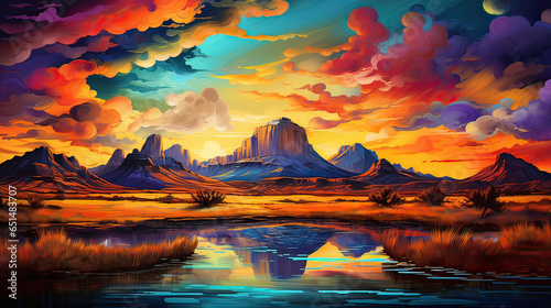 Glass mountains refracting the colors of a setting sun. AI generative