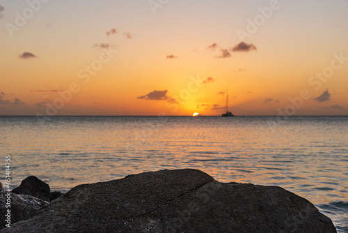 Scenic, calm and tranquil tropic sunset. Paradise background. Tropic landscape