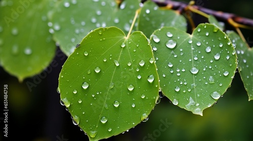 Aspen (Populus tremuloides) leaves with dew drops in Vail : Generative AI photo