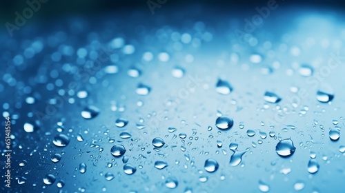 blue color tone of close up rain water drop falling to the floor in rainy season : Generative AI