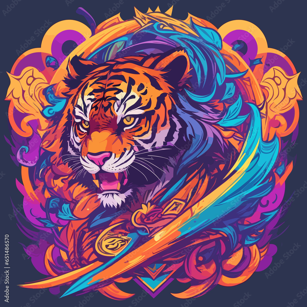 abstract tiger head with colorful futuristic style 