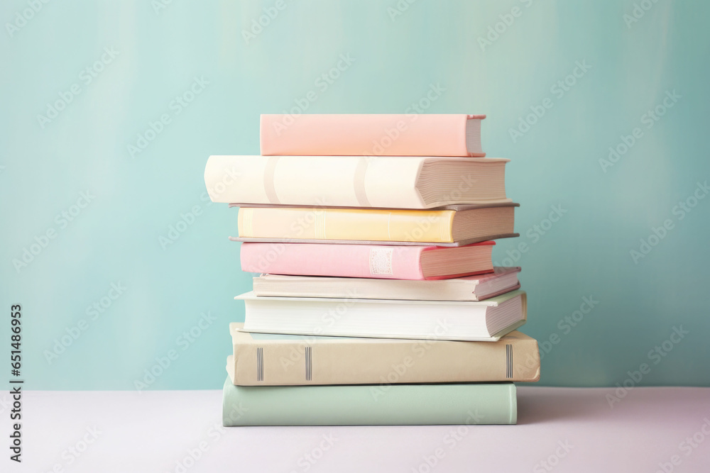 Stack of books in soft pastel colors. Generative AI Stack of books in soft pastel colors. Generative AI
