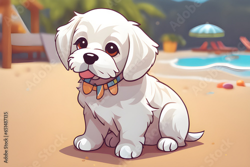 Acute puppy at the beach. Generative AI