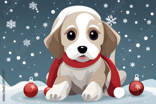 A cute puppy winter background. Generative AI