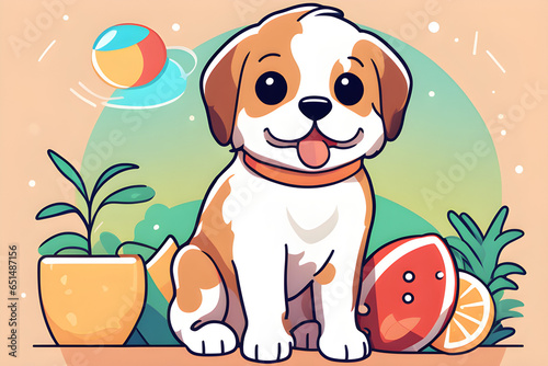 Acute puppy at the beach. Generative AI