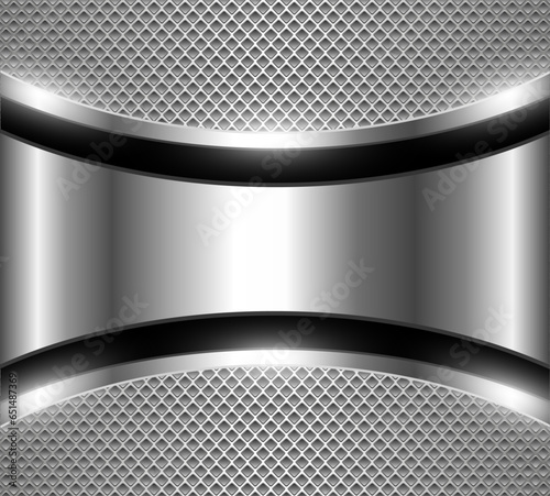 Silver chrome metal 3D background, lustrous and shiny metallic design with interesting holes pattern.