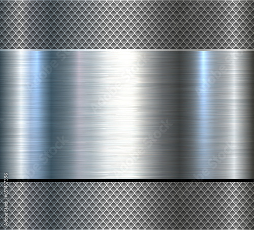 Silver chrome metal 3D background, lustrous and shiny metallic design with interesting holes pattern.