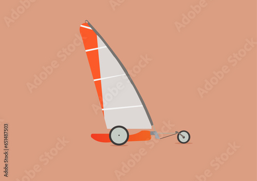 Vector illustration of land yachting on pink color background.
