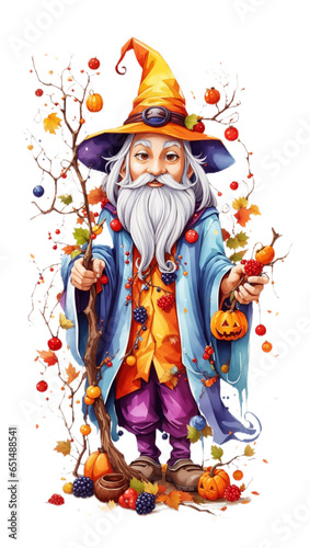 Magical Halloween Wizard Casting Spooky Spells with a Pumpkin Hat