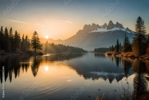sunrise over the lake generated by AI © Adan
