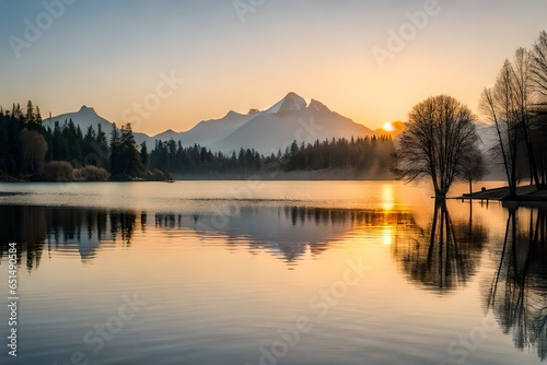 sunrise on the lake generated by AI