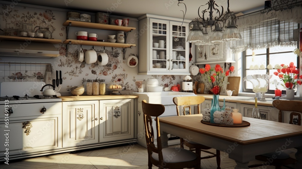 a fashionable kitchen space, decorated with a variety of accessories