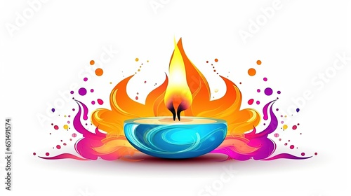 vector illustration colorful Burning Diya, white background, copy space