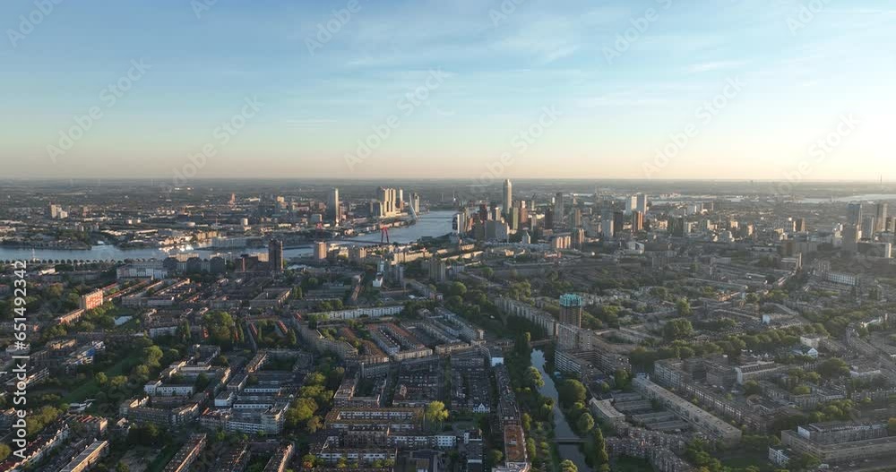 custom made wallpaper toronto digitalAerial drone view of the skyline of Rotterdam, De Nieuwe Maas river, the iconic WIllemsburg and Erasmusbrug and downtown, city center.
