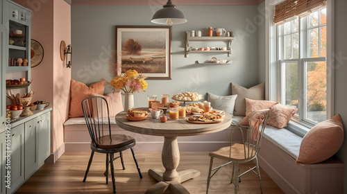 Morning Serenity: Sunlit Ground Floor Nook, Fresh Flowers - Created using Generative AI