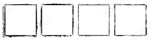 Square frames. Frames in grunge style. Collection of empty borders. Rough background. Isolated vector illustration on white background.