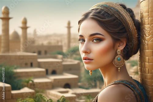 princess of babylon The beautiful Babylonian queen in the hanging gardens of Babylon. Tower of Babel and the beautiful queen.