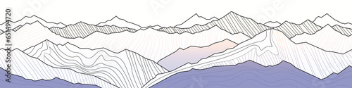 Mountain landscape stylization, seamless border, banner, imitation of mountain ranges