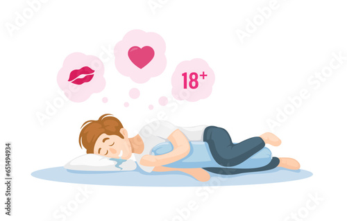 Man Sleep Dreaming Love Cartoon illustration Vector