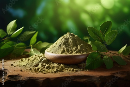 moringa powder food supplement - closeup product photo (Generative AI)