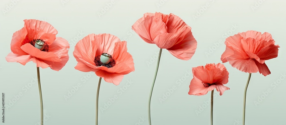 Obraz premium Watercolor poppies on a isolated pastel background Copy space