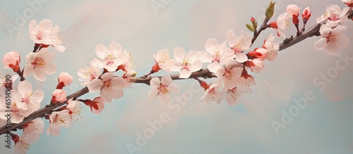 close up of pink flower blooms isolated pastel background Copy space