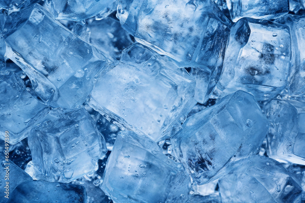Close up shot of blue ice cubes in water for cooling Close up shot of blue ice cubes in water for cooling