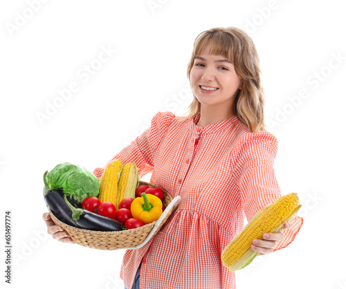 Happy young female farmer w...