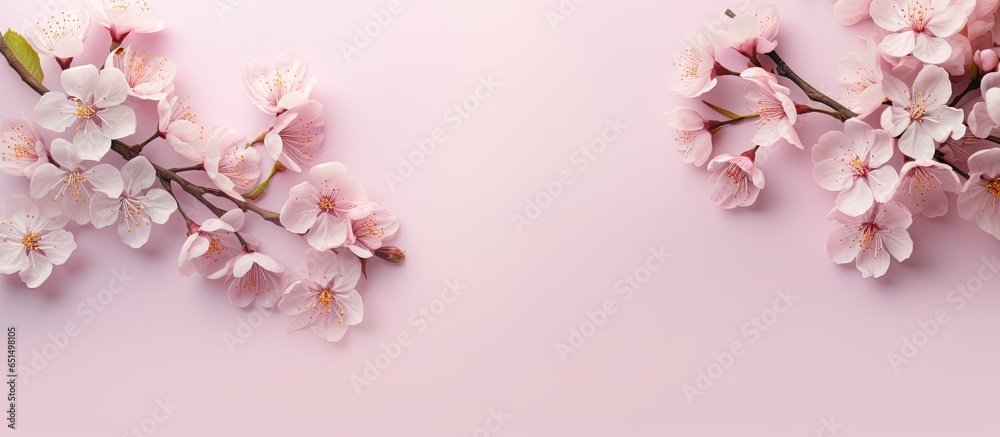 Flower from cherry tree isolated pastel background Copy space