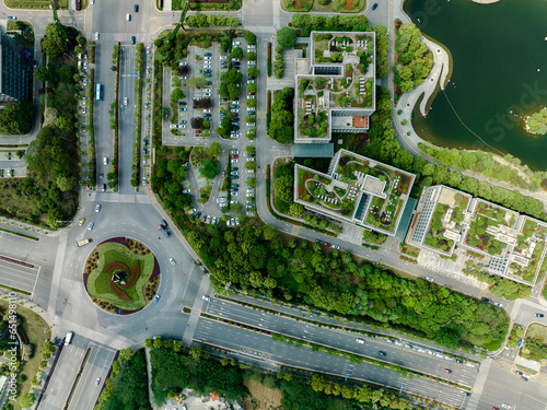 Aerial photography of modern cities, green cities, ecological cities