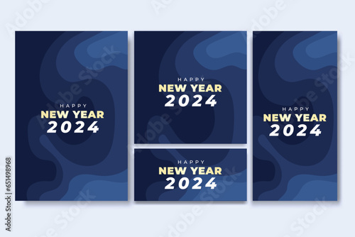 Happy New Year Flyer and Social Media Bundle Set with Abstract Background Geometric