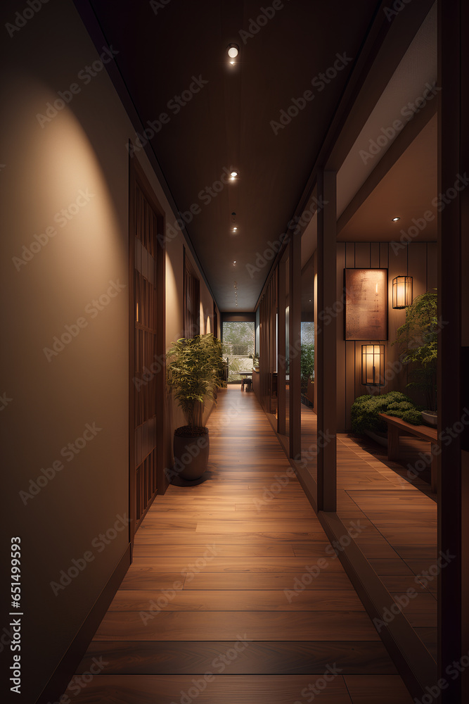 Japan style hallway interior in a hotel or luxury house.