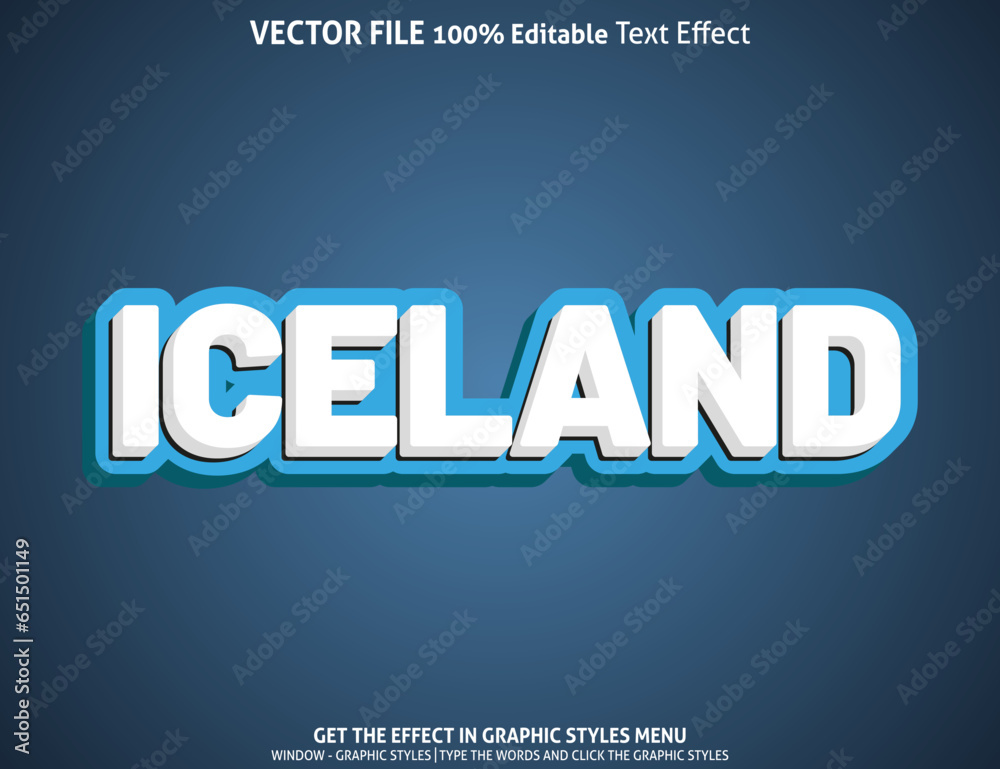 Iceland 3d text effect and editable text effect