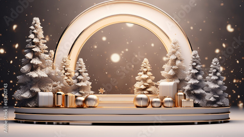 3d of luxury podium with christmas decoration, Christmas concept. Generative AI.