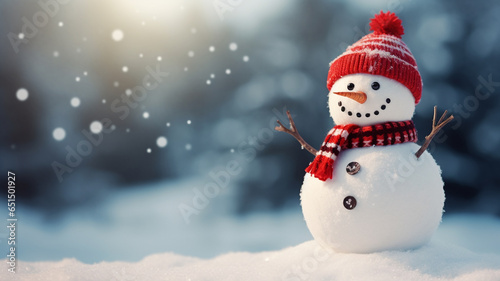 Snowman and white background with copyspace. Christmas background concept. © BoszyArtis