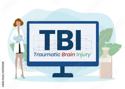 TBI - Traumatic Brain Injury acronym, medical concept background. vector illustration concept with keywords. lettering illustration with icons for web banner, flyer, landing page