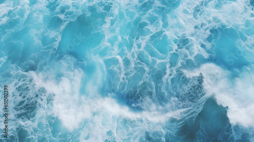 Spectacular aerial top view photo of ocean sea water white wave splashing in the deep sea, captured from a bird's - -eye perspective. The drone photo backdrop of the sea wave highlights its power  © Dinusha