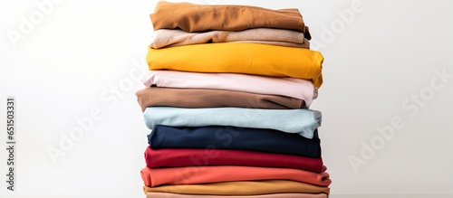 Close up of clothes stacked on white background