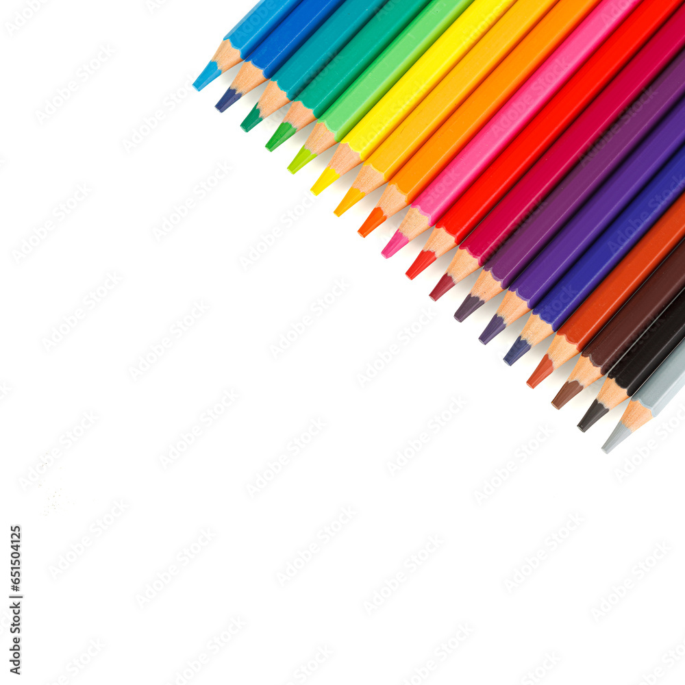 set of multi-colored pencils on a white background set of multi-colored pencils on a white background