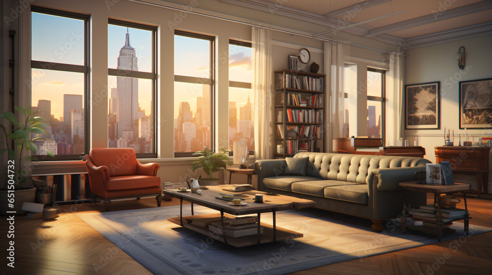 Concept art illustration of apartment living room