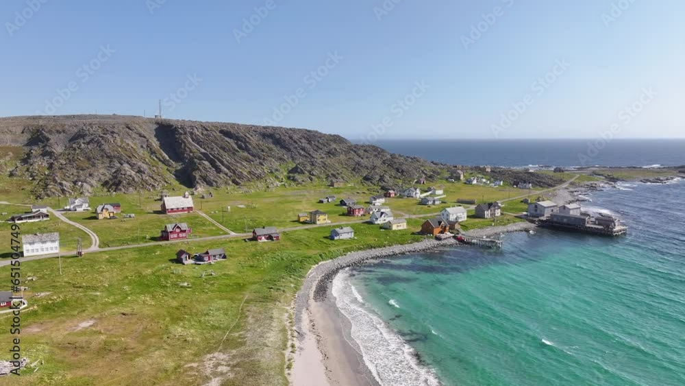 Aerial view of the village of Hamningberg in the far north of Norway in summer. Aerial view of the village of Hamningberg in the far north of Norway in summer.