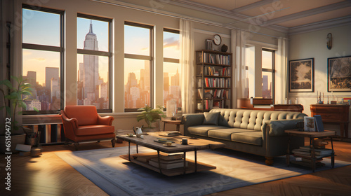 Concept art illustration of apartment living room © UsamaR